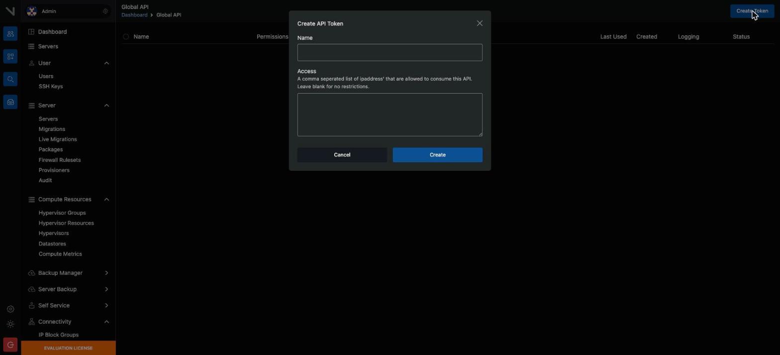 The Create API Token dialog. The Access box holds the IP addresses that can use this token. An empty box gives no restriction.
