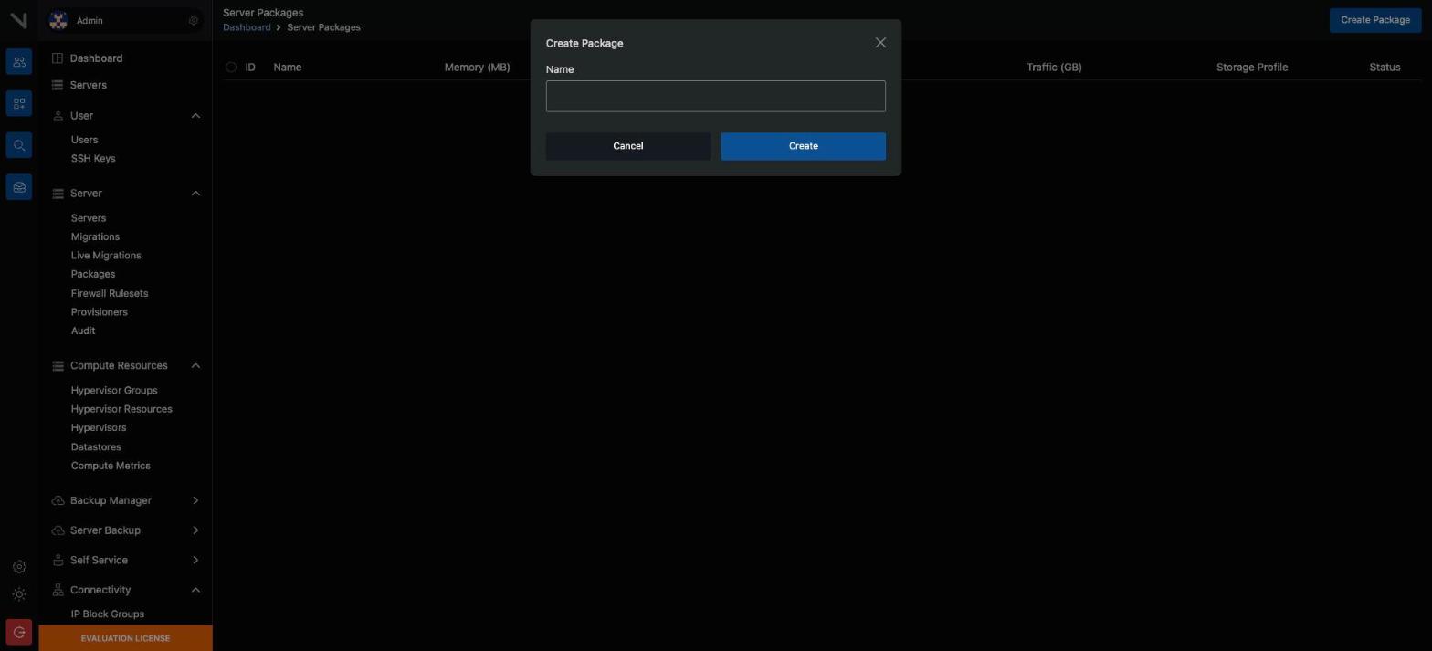 The Create Package dialog. A new package starts with a name only. You set the resources on the page that opens next.