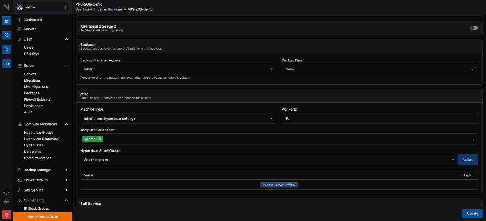 The Backups and Misc parts of a package. Machine Type and CPU Model can inherit the settings of the hypervisor.